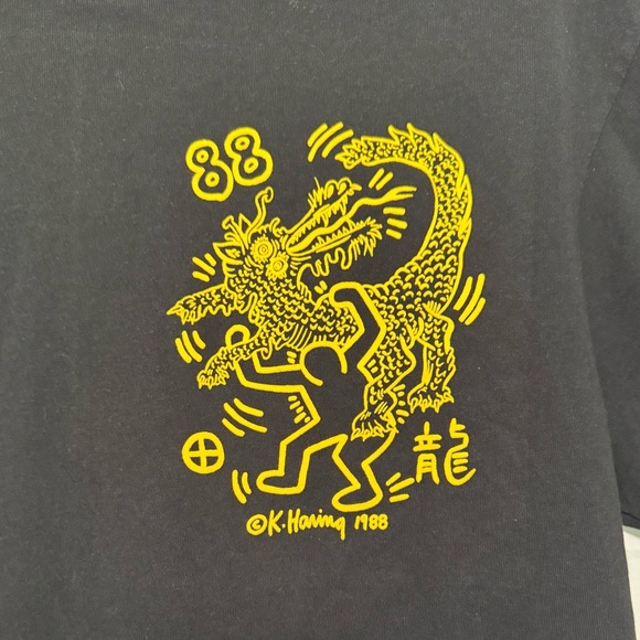 Keith Haring Dragon 88 Black& Gold Unisex T-Shirt Size Medium - Picture 2 of 6